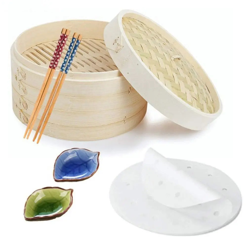 Bamboo Steamer Basket with Lid for Dumplings & Bao Buns