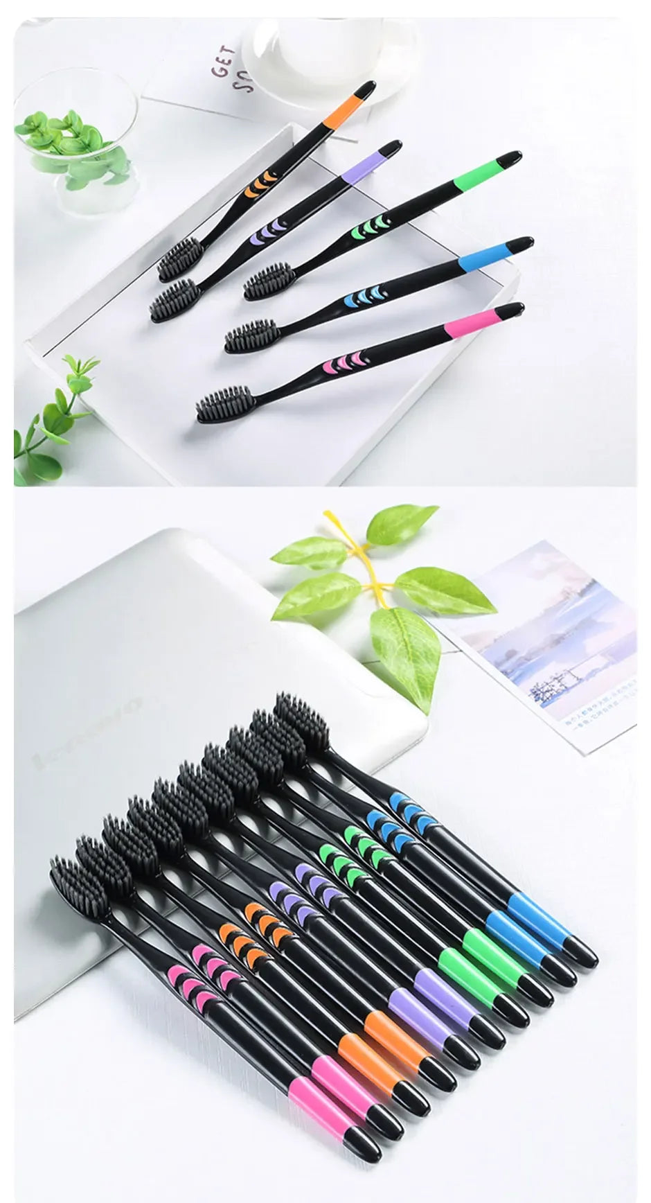 Jianpai Soft Bristle Toothbrush – Bamboo Charcoal Antibacterial Toothbrush for Adults