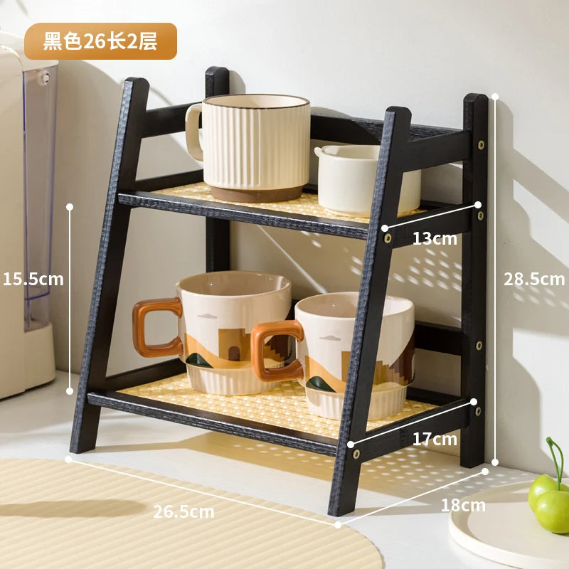 2-Tier Bamboo Kitchen Storage Rack & Organizer Shelf