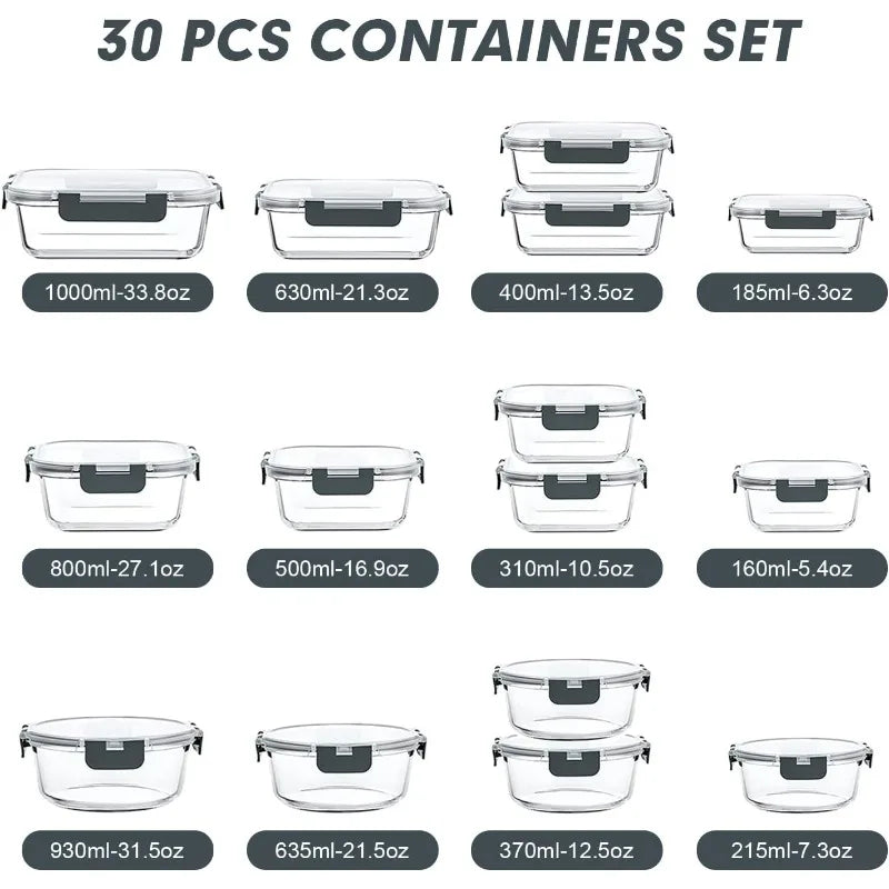30 Pieces Glass Meal Prep Containers Set – Stackable Glass Food Storage Containers with Lids, Airtight Glass Lunch Containers