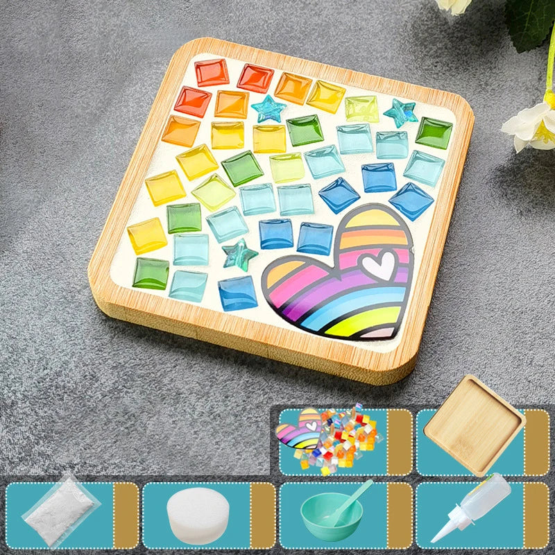 Handmade DIY Mosaic Cup Mat – Bamboo Bottom Pad for Early Education & Creative Crafting