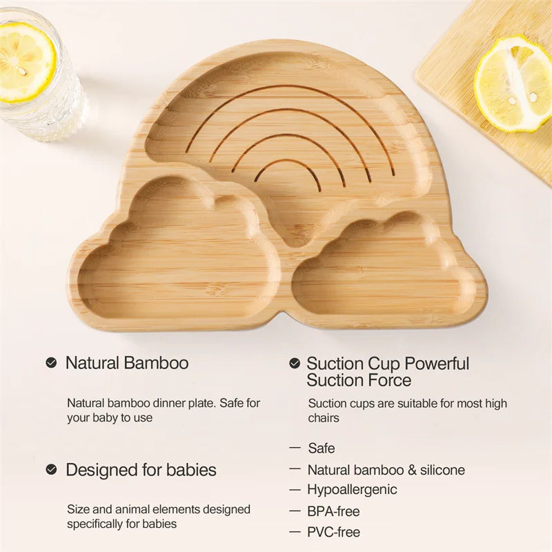 Baby Wooden Tableware Set - Bamboo Plate, Bowl, Fork & Spoon