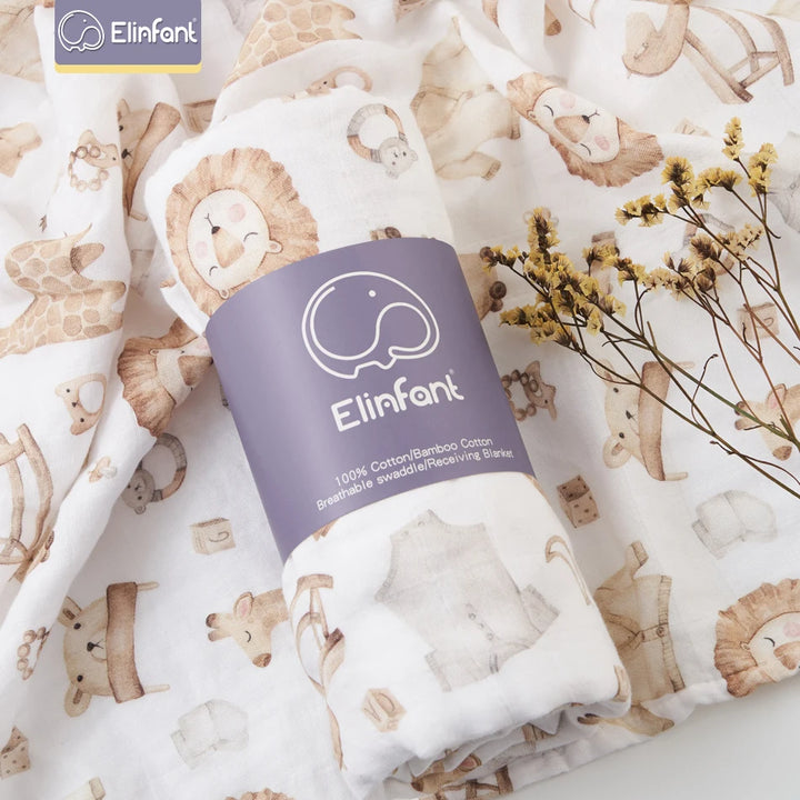 Elinfant Bamboo Cotton Muslin Swaddle Blanket – 120x110cm Baby Wrap Towel