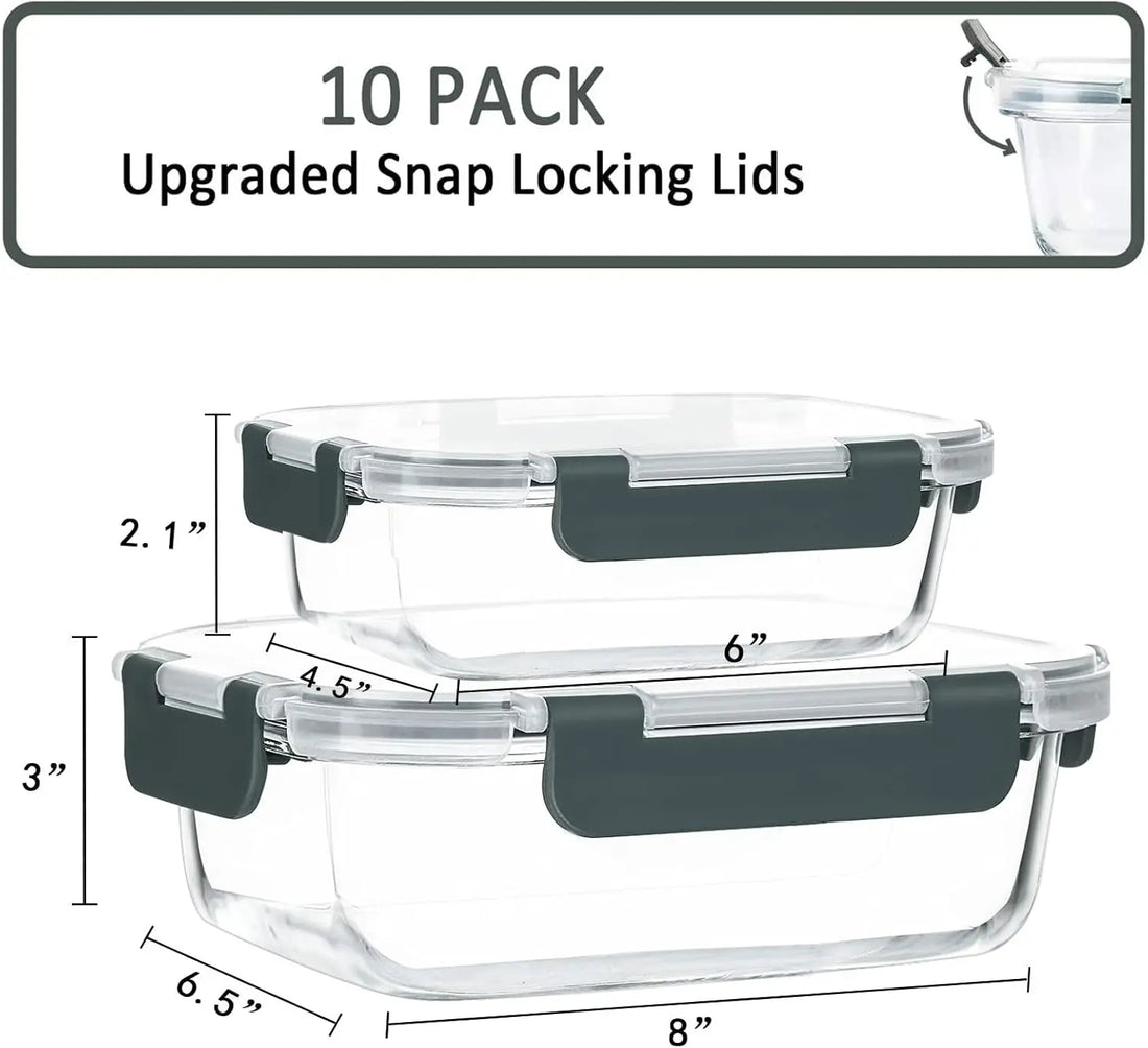 [10-Pack] Glass Meal Prep Containers with Lids – MCIRCO Food Storage Containers with Snap Locking Lids, Airtight Lunch Containers
