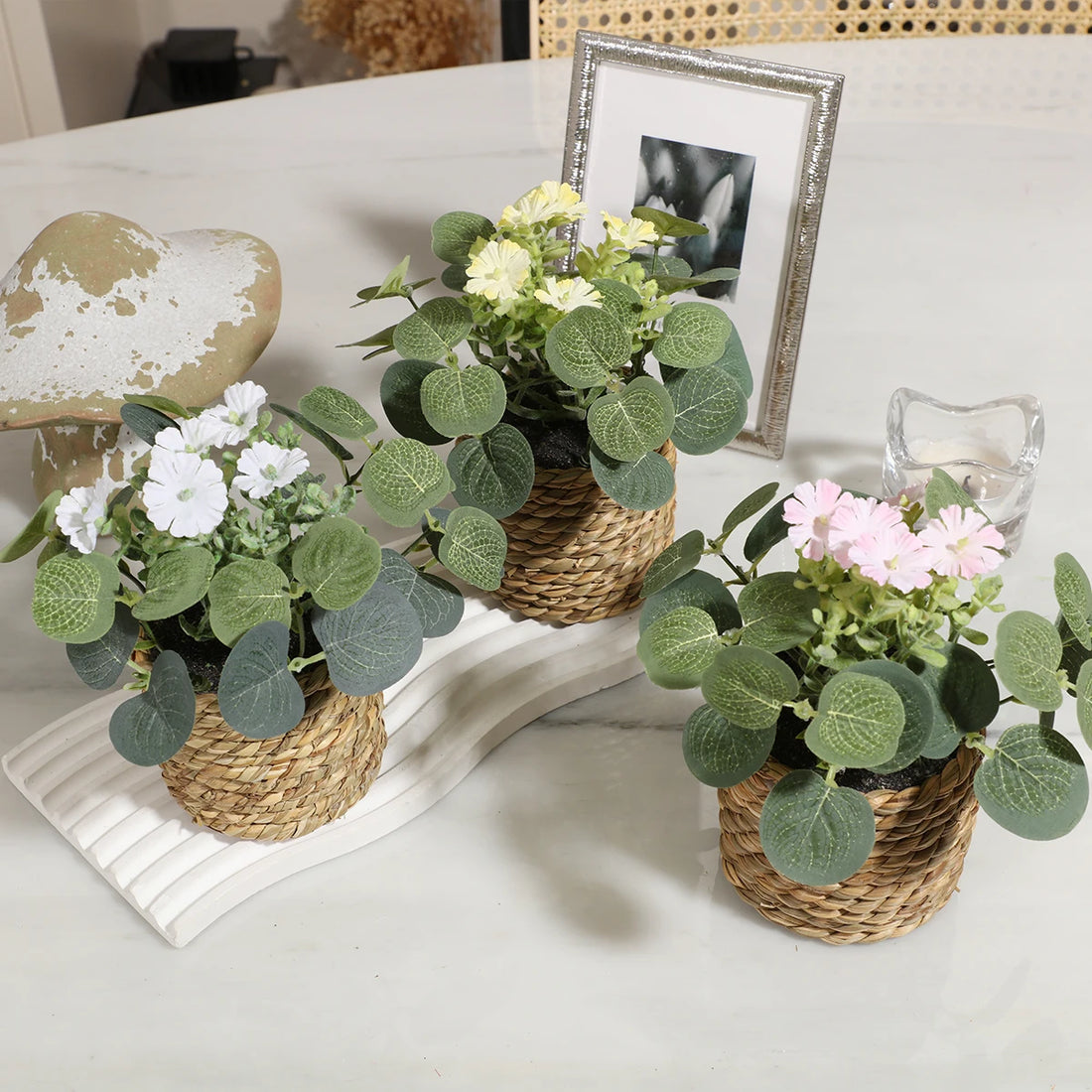 XIYA FLOWER Artificial Eucalyptus Potted Plant – 11cm Decor