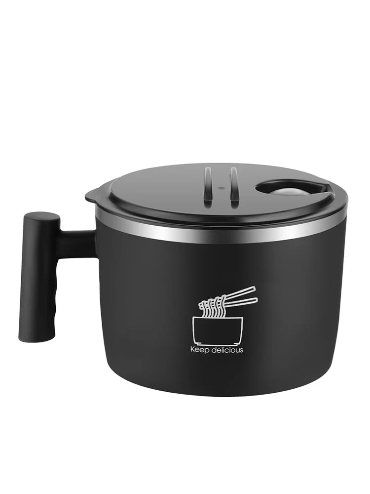 Stainless Steel Bowl with Lid – Sealed, Portable Drain Bowl for Instant Noodles