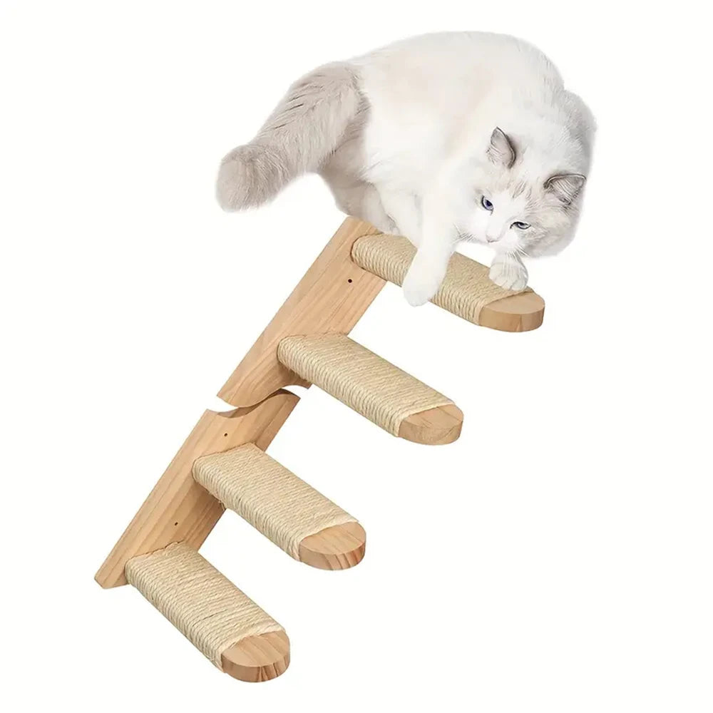 Wall-Mounted Cat Climbing Frame – 50cm Ladder, Hammock, Sisal Post & Pedal for Indoor Cats