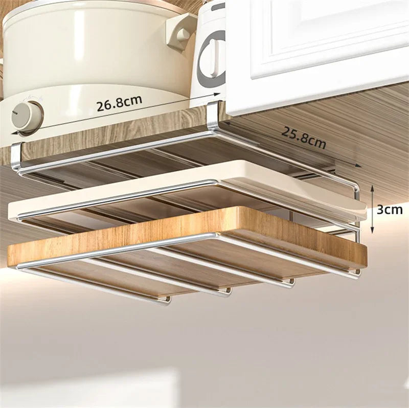 Stainless Steel Kitchen Hanging Organizer Rack – Hooks, Towel Bar, Pot Lid & Cutting Board Storage