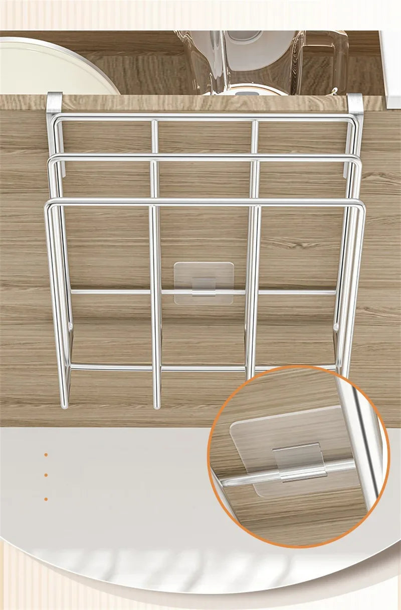 Stainless Steel Kitchen Hanging Organizer Rack – Hooks, Towel Bar, Pot Lid & Cutting Board Storage