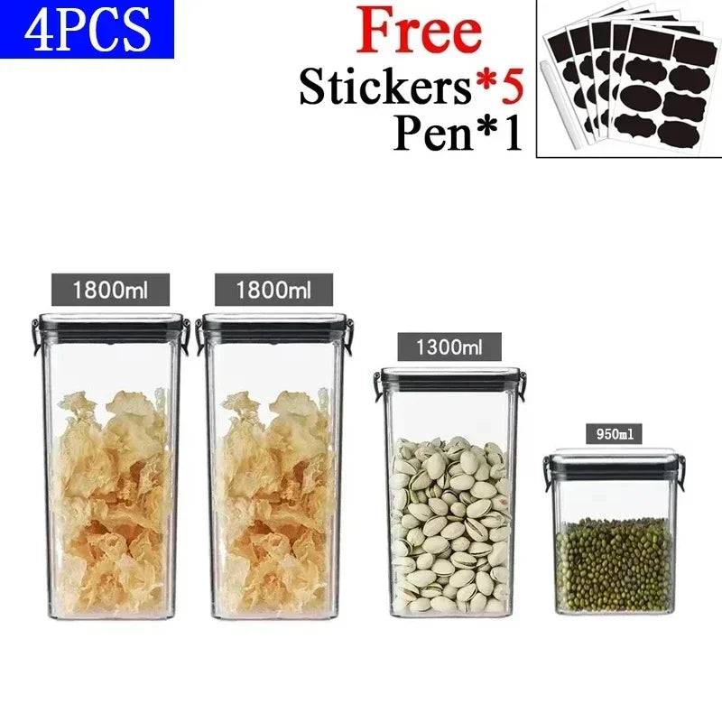 460-1800ML Set Kitchen Stackable Sealed Jars – Plastic Food Storage Box, Multigrain Tank Bottle, Dried Fruit & Tea Storage Containers