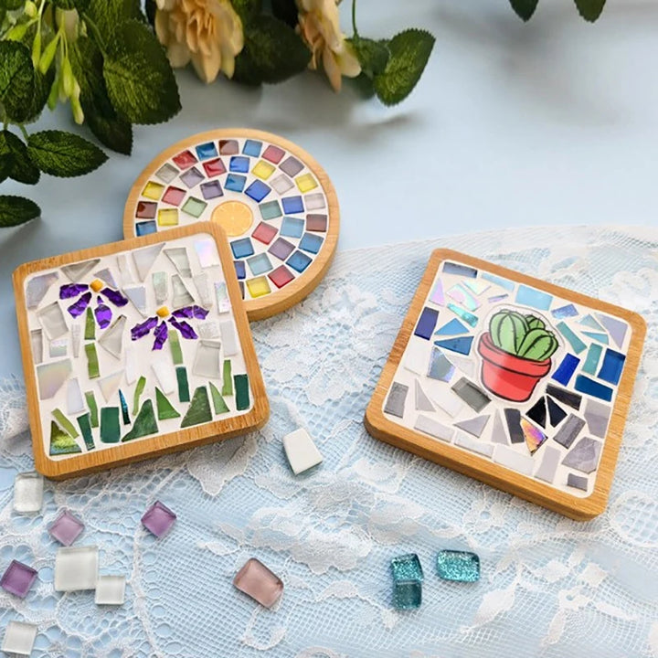 Handmade DIY Mosaic Cup Mat – Bamboo Bottom Pad for Early Education & Creative Crafting