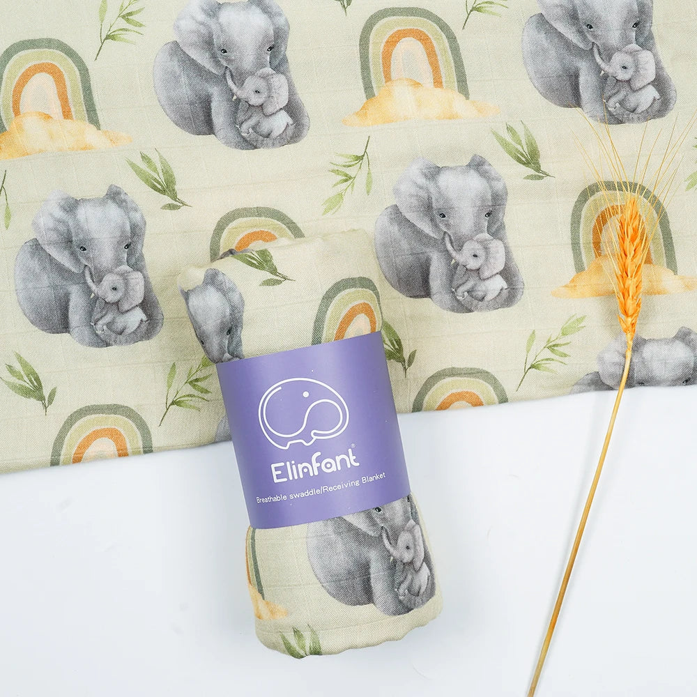 Elinfant Bamboo Cotton Muslin Swaddle Blanket – 120x110cm Baby Wrap Towel