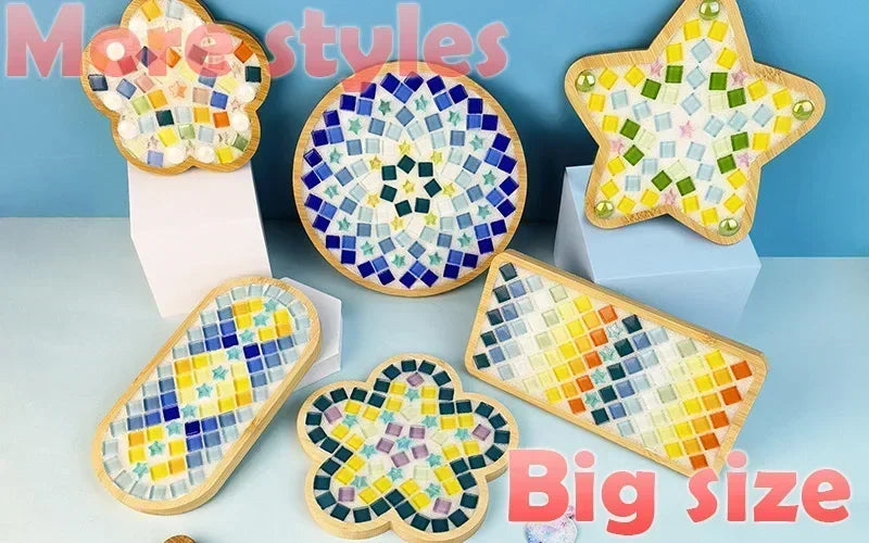 Handmade DIY Mosaic Cup Mat – Bamboo Pad Heart & Square Coaster for Parent-Child Early Education Crafting
