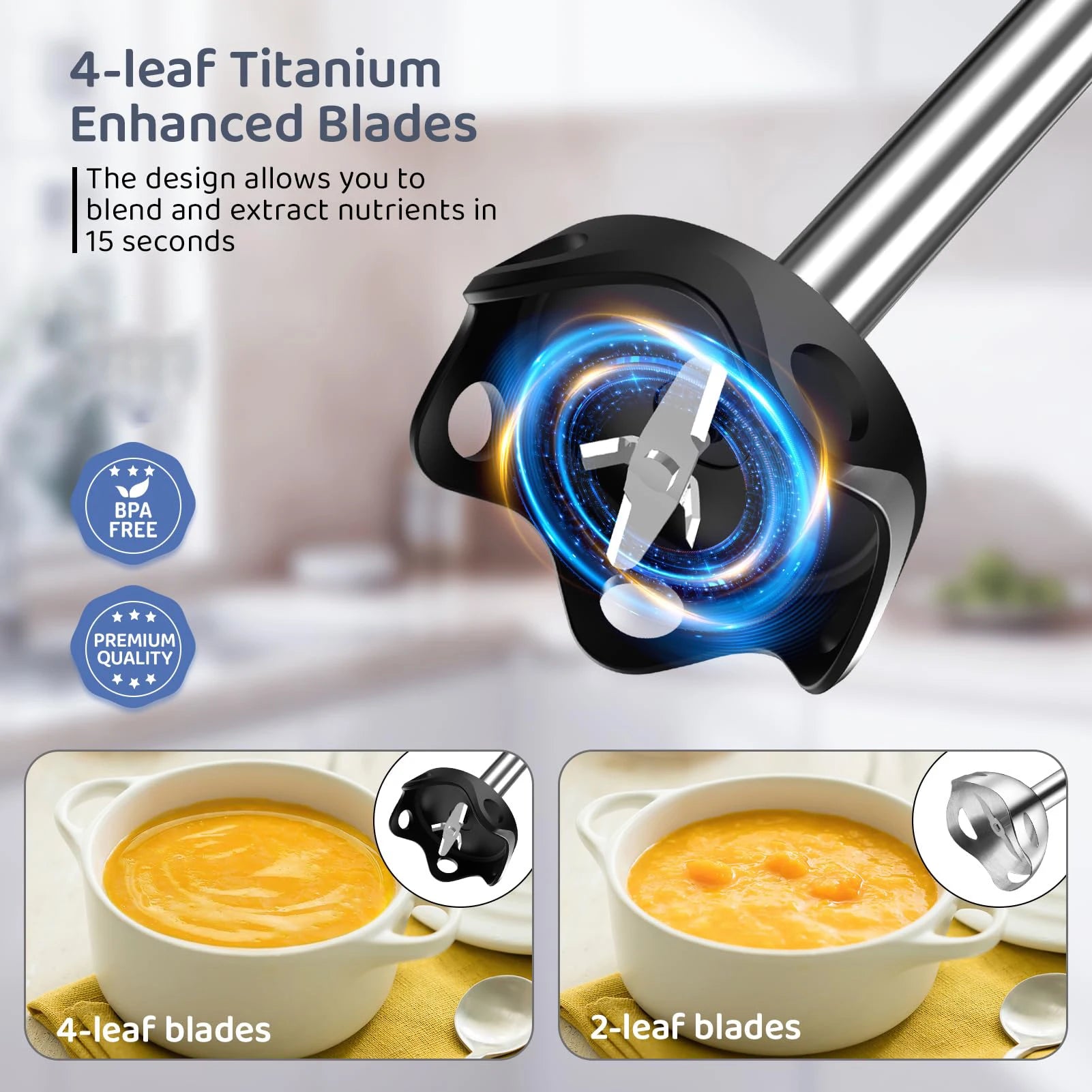 1000 Watt Powerful Handheld Immersion Blender – Vegetable, Meat, and Egg Beater for Smoothies, Sauces, Baby Food & Soups