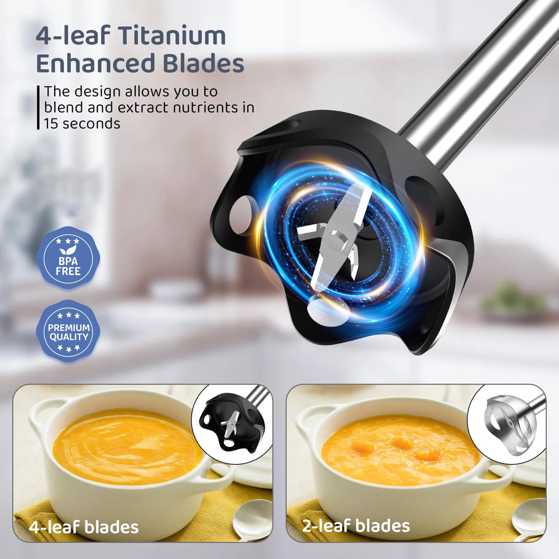 1000 Watt Powerful Handheld Immersion Blender – Vegetable, Meat, and Egg Beater for Smoothies, Sauces, Baby Food & Soups