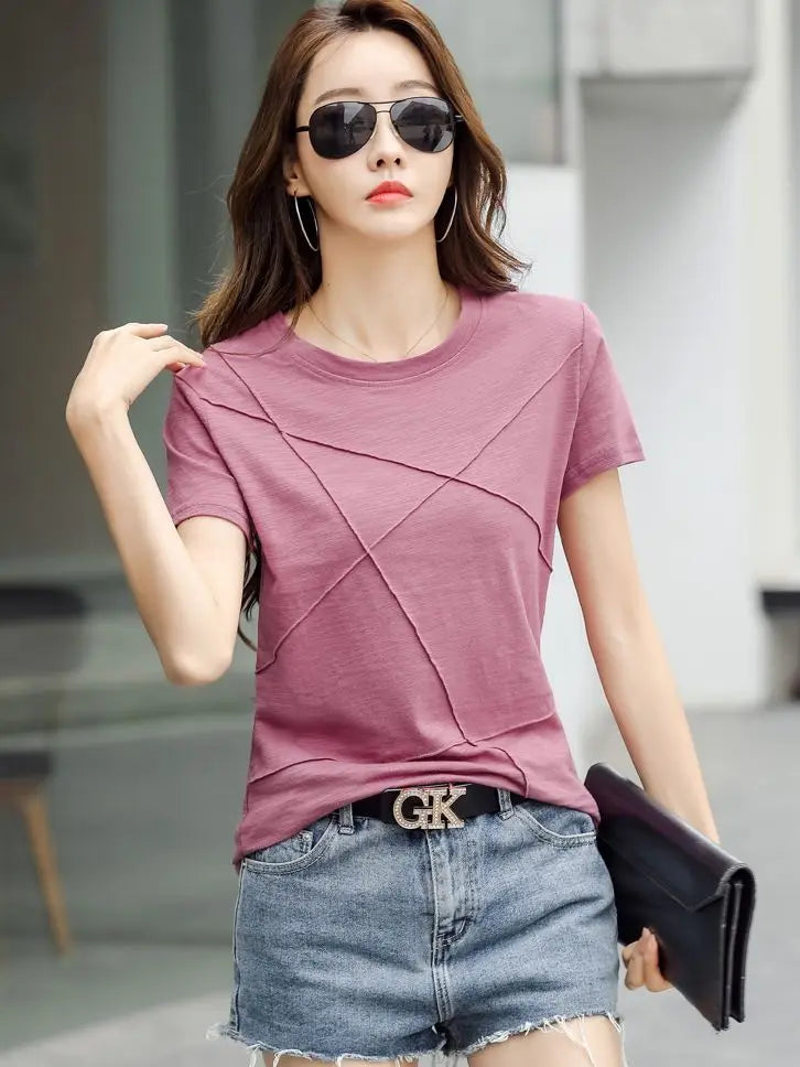 AOSSVIAO Women’s Bamboo Cotton Ribbed T-Shirt – Summer Slim Fit