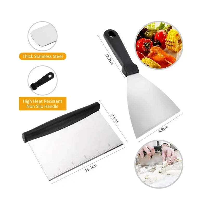 15-Piece Flat Top Grill Tool Set for Blackstone & Camping – Stainless Steel Accessory Set for Outdoor Grilling