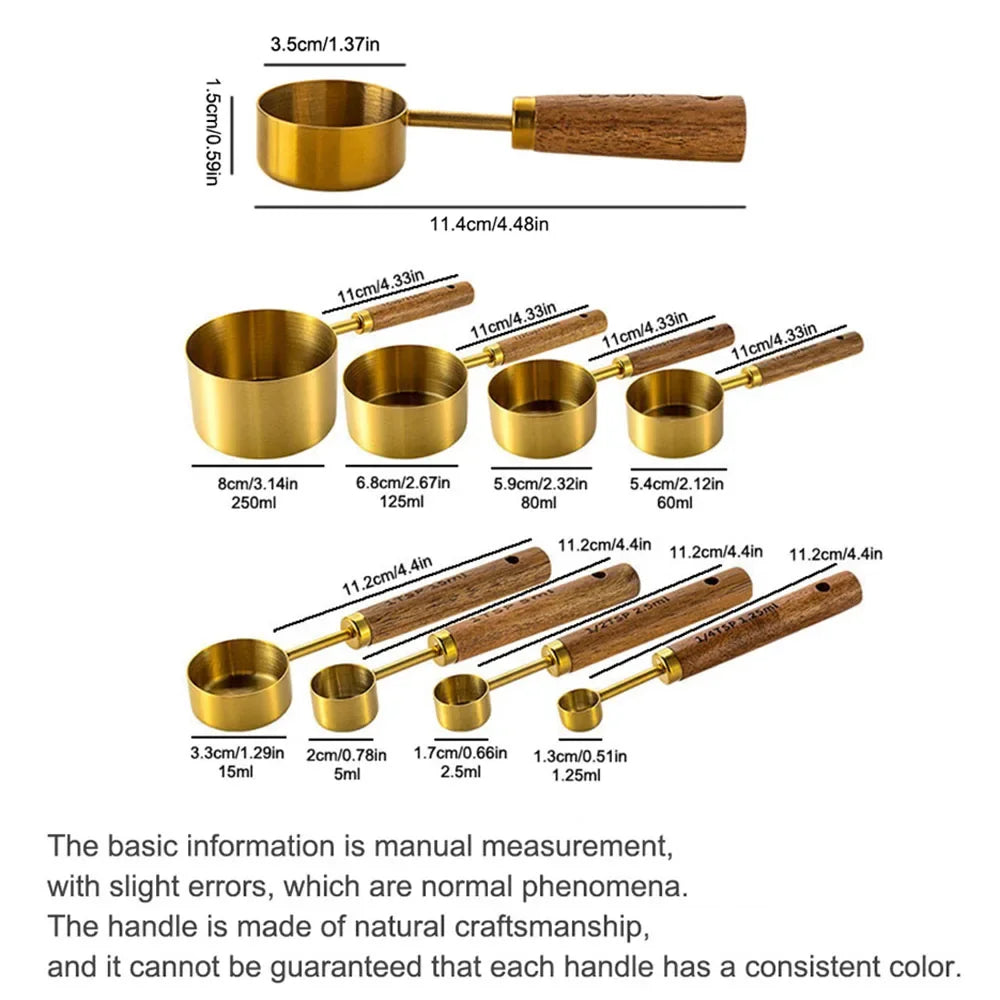 1/4/8PCS Measuring Cup Spoon Set – Stainless Steel with Wooden Handle, Coffee, Flour, Bartending & Kitchen Cooking Gadget