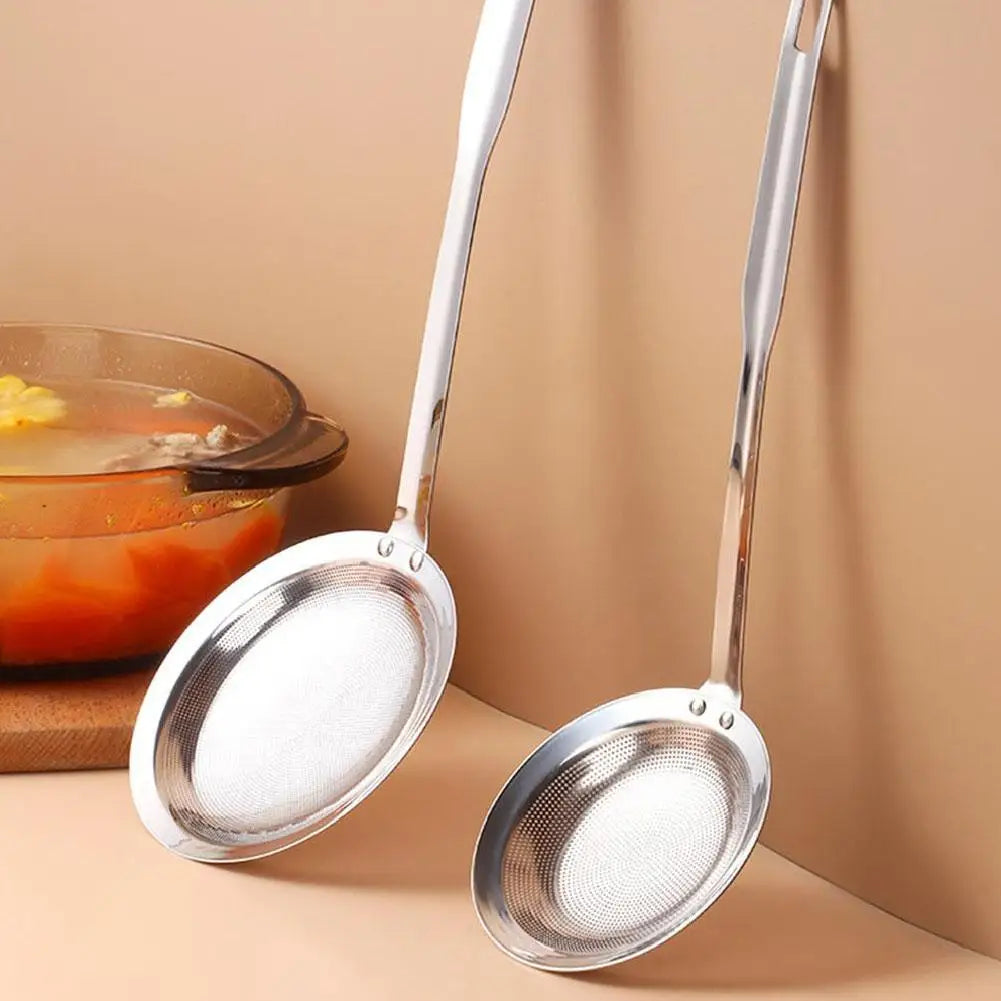 Steel Fat Skimmer Spoon – Fine Mesh Strainer with Handle for Skimming Oil, Grease, and Foam