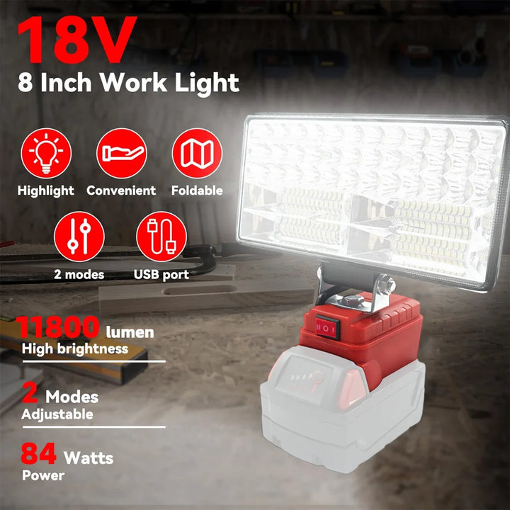 LED Work Light for Milwaukee 18V Battery – Portable Flood Lamp (4/5/8 inch)