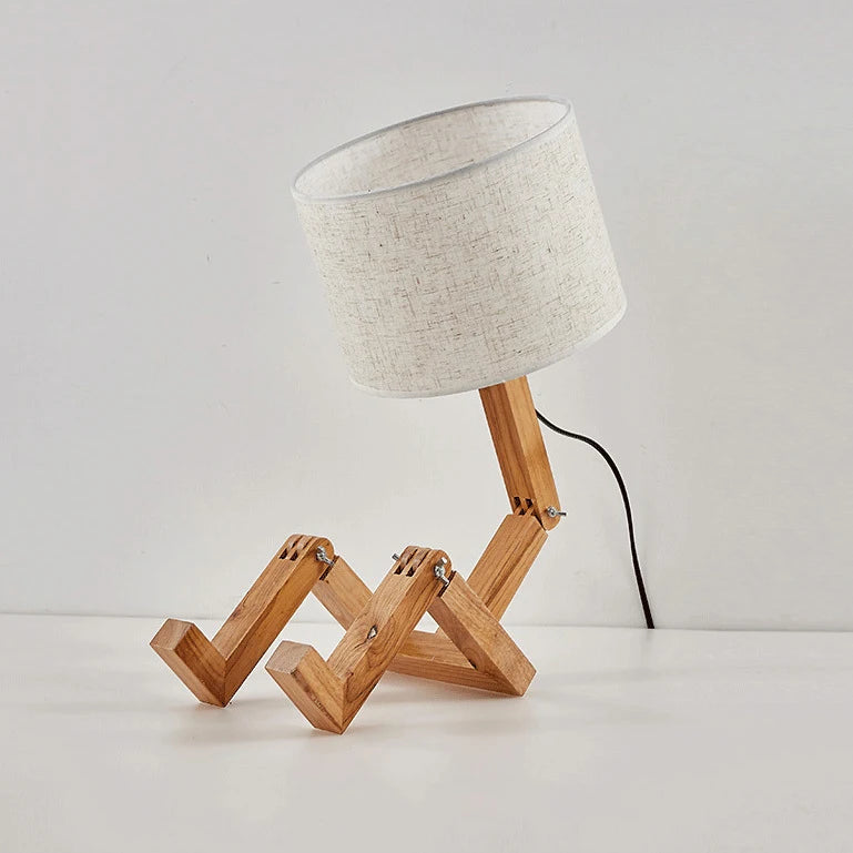 Wooden Robot Table Lamp – Modern Nordic Decorative Desk Light for Study & Bedroom