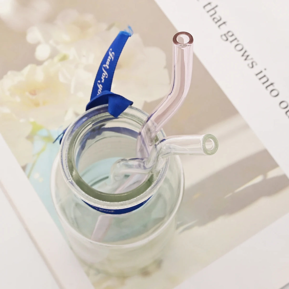 4PCS Wavy Glass Straws – Colorful Drinking Straw Set with Cleaning Brush