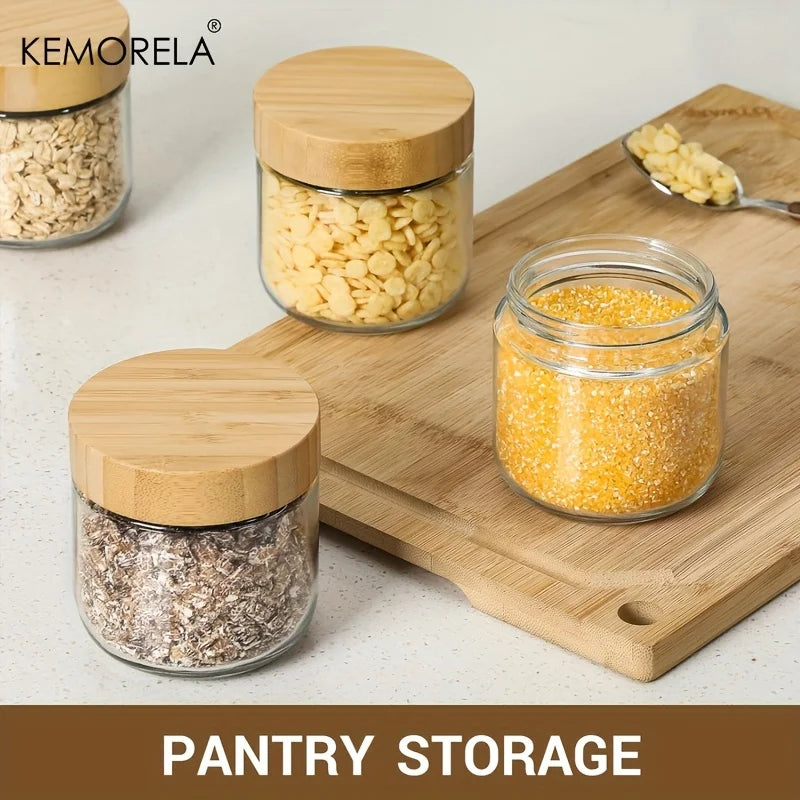 KEMORELA Glass Jars with Airtight Bamboo Lids – 2/4PCS, 290/470ML, Perfect for Overnight Oats and Salads