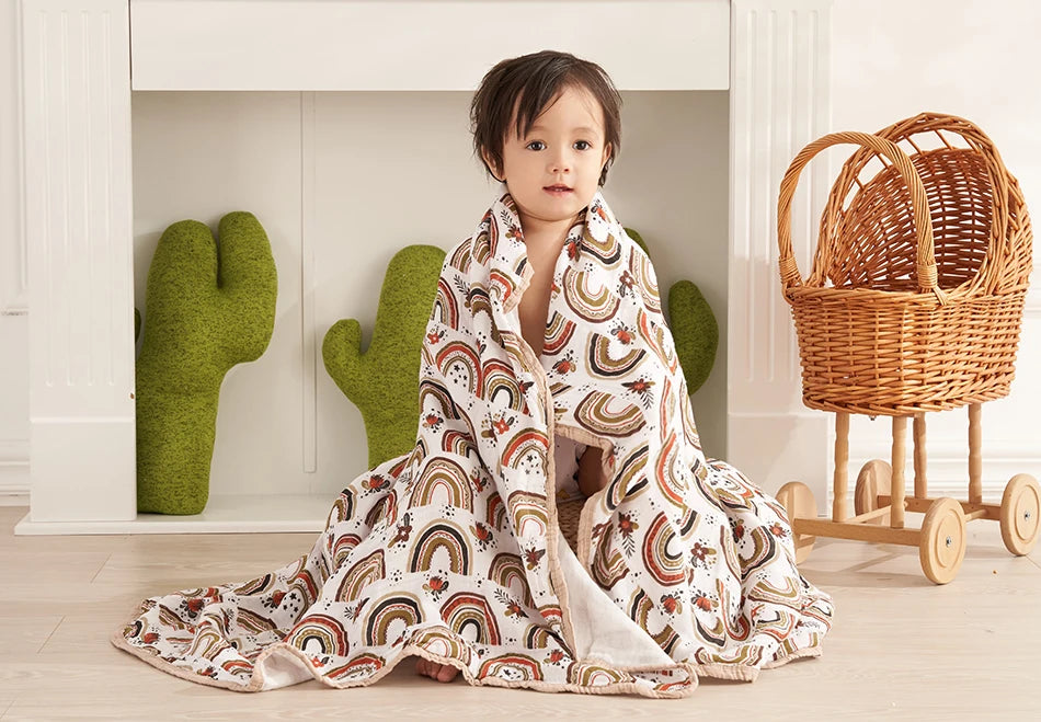 Elinfant Bamboo Cotton Muslin Swaddle Blanket – 120x110cm Baby Wrap Towel