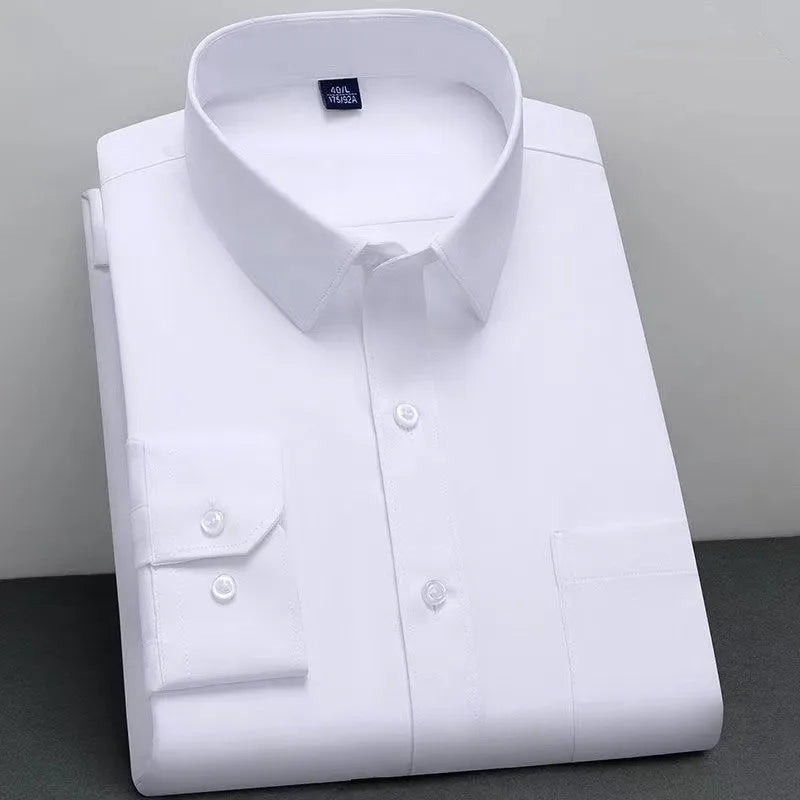 BAMBOOPLE New Fashion Non-Iron Shirt – Anti-Wrinkle Classic Solid Business Casual Long Sleeve Shirt for Men