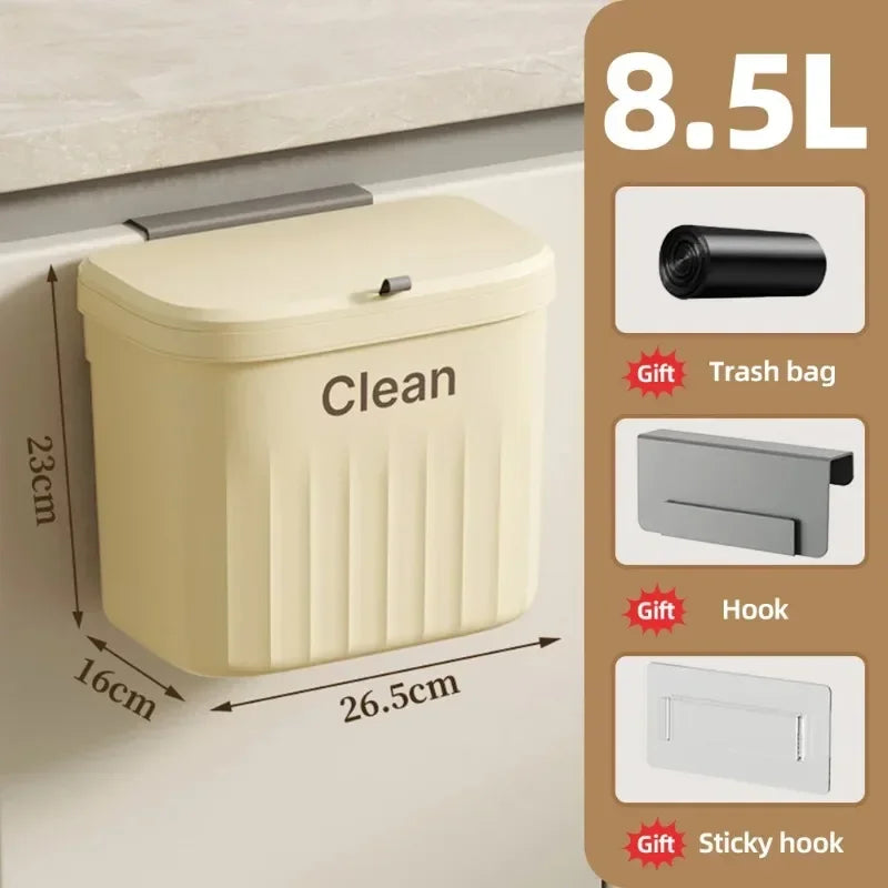 Wall-Mounted Kitchen Garbage Bin – 8.5L/12L Hanging Trash Can with Lid
