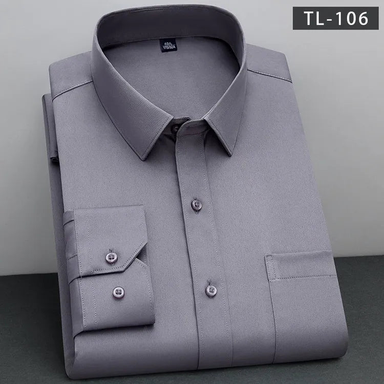 BAMBOOPLE New Fashion Non-Iron Shirt – Anti-Wrinkle Classic Solid Business Casual Long Sleeve Shirt for Men