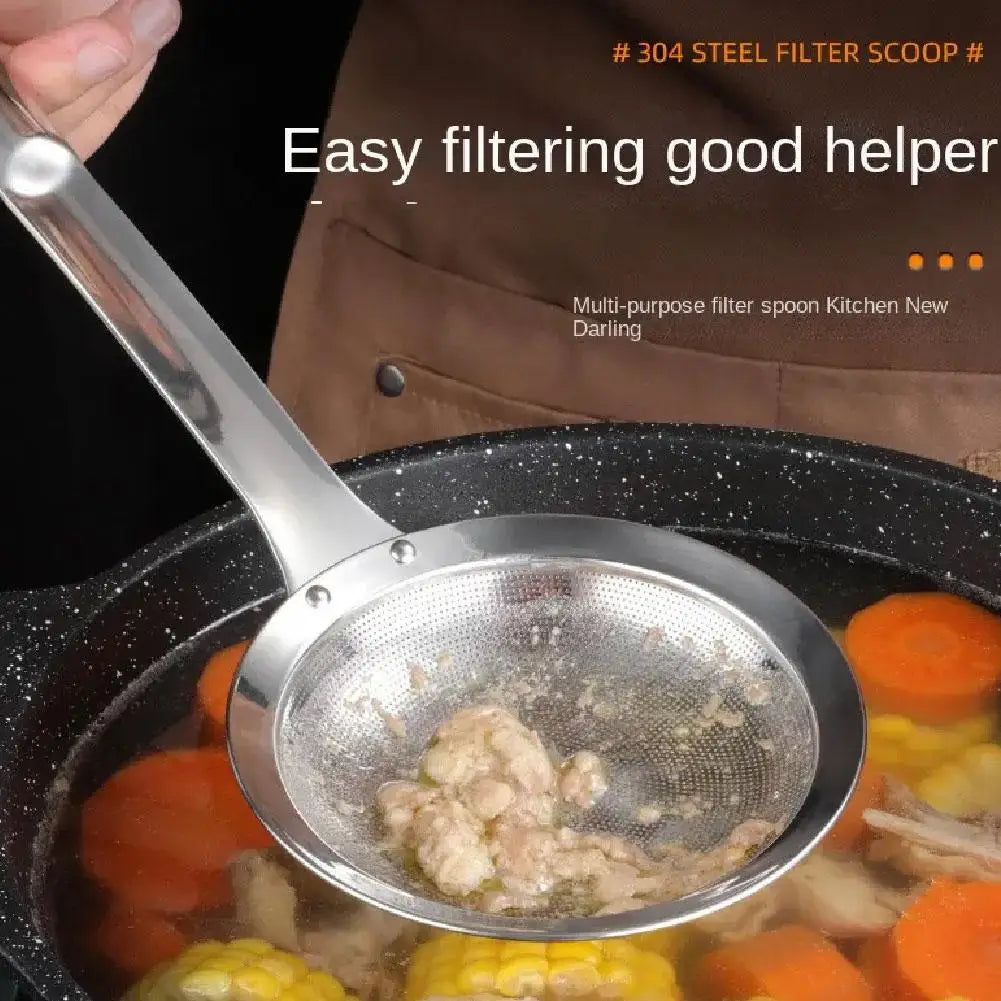 Steel Fat Skimmer Spoon – Fine Mesh Strainer with Handle for Skimming Oil, Grease, and Foam