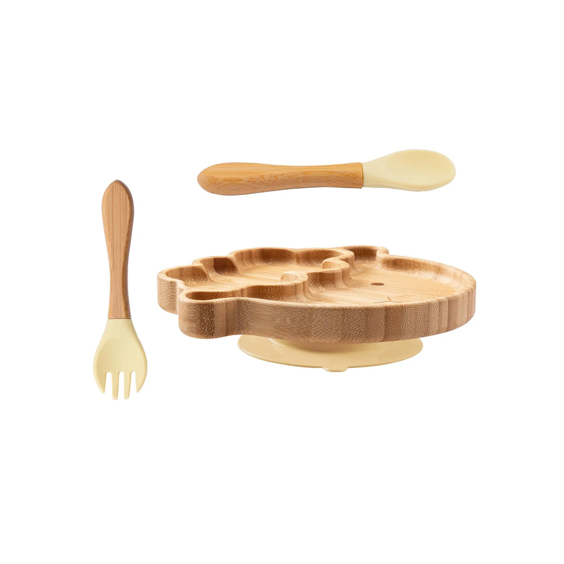 Baby Wooden Tableware Set - Bamboo Plate, Bowl, Fork & Spoon