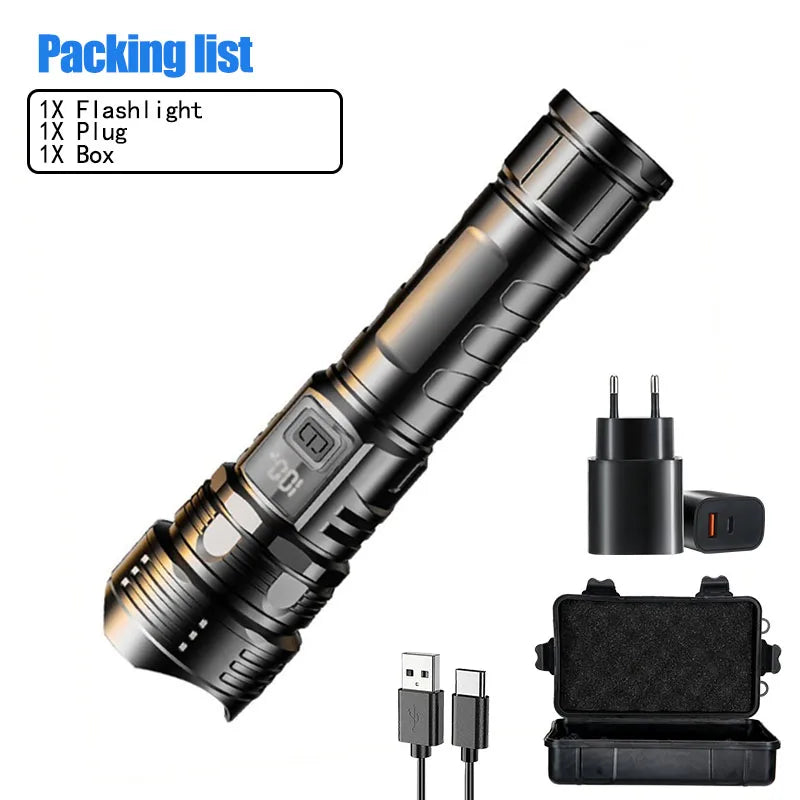 Super Bright LED Tactical Flashlight – Zoomable Emergency Torch with Built-in Battery