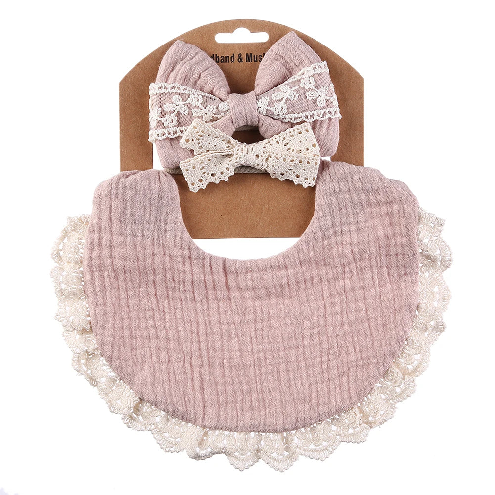 3-Piece Muslin Cotton & Bamboo Baby Bib Set with Tassel Lace