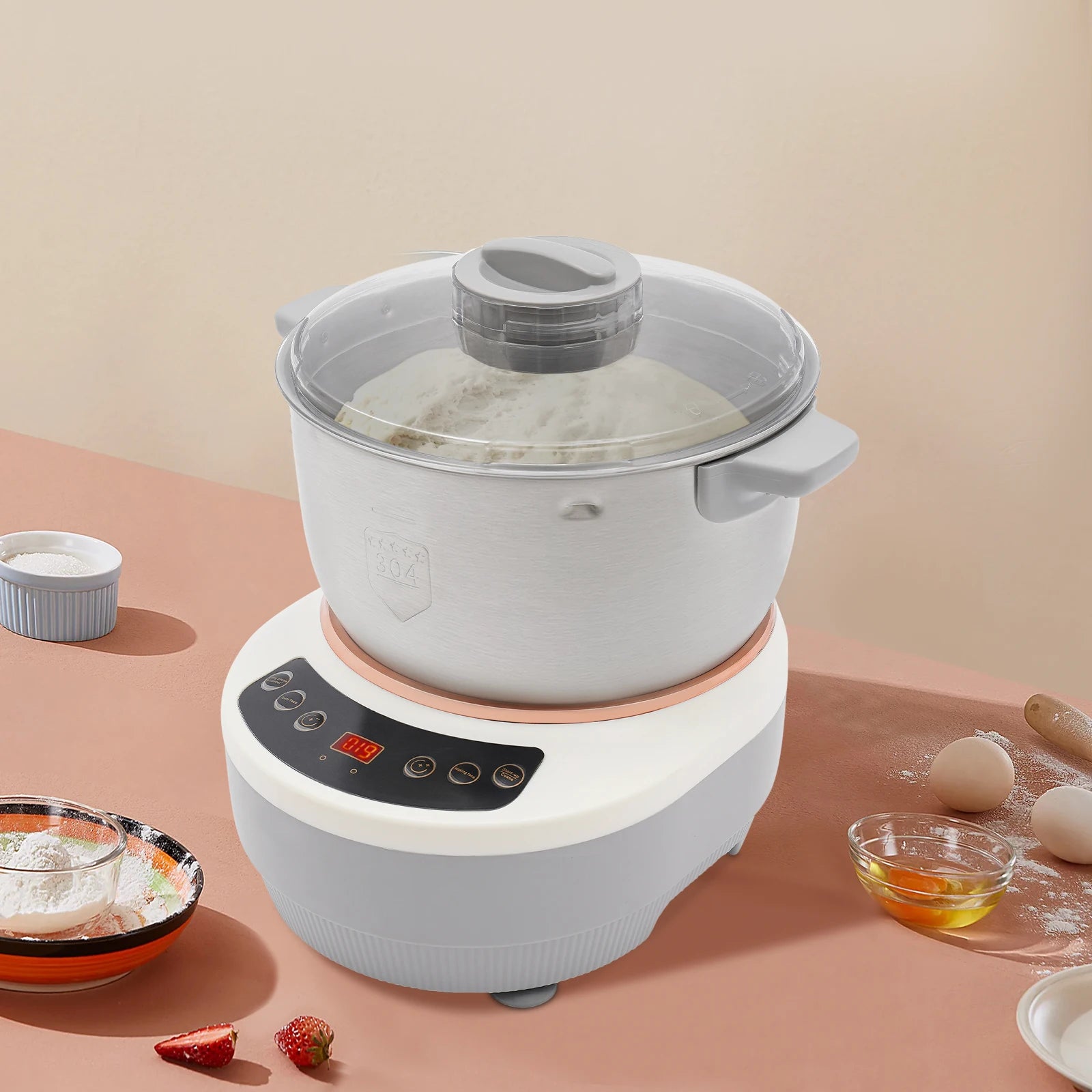 5L Electric Noodle Machine – Silver Household Noodle Making Dough Mixer with 304 Stainless Steeless Steel Silicone ABS 110V 60Hz