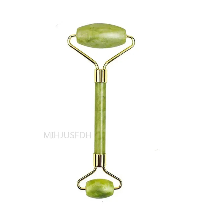 Natural Jade Roller Massager – Face, Body, Back & Foot Massage Roller, Facial Lifting & Anti-Wrinkle Double-End Gua Sha Jade Stone