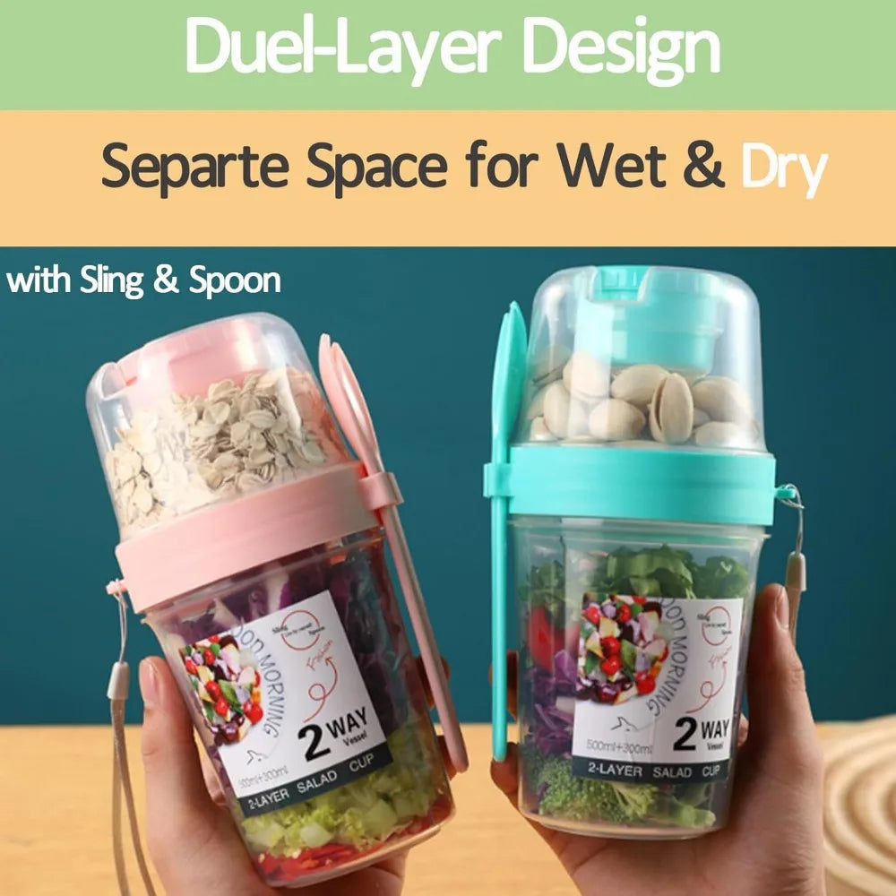 Carry Breakfast Cups – Salad, Yogurt, Cereal, Oatmeal, Snacks, Parfait Containers with Forks and Dressing Holders