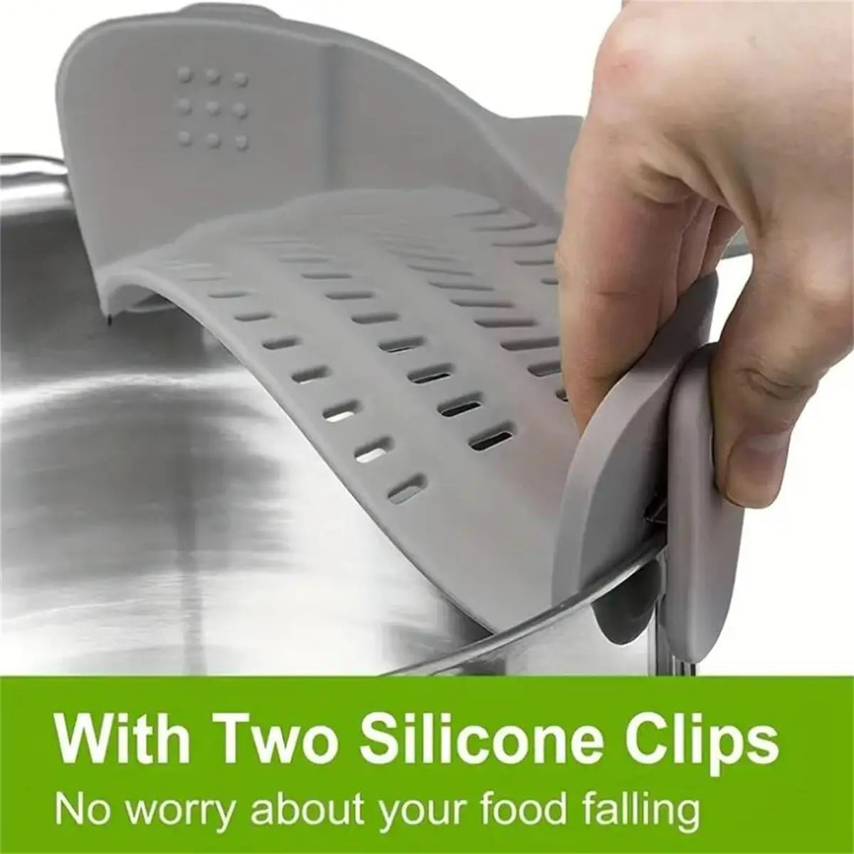 1PC Adjustable Clip-On Pot Strainer – Strainer for Pots, Pans, and Bowls, Kitchen Pot Strainer