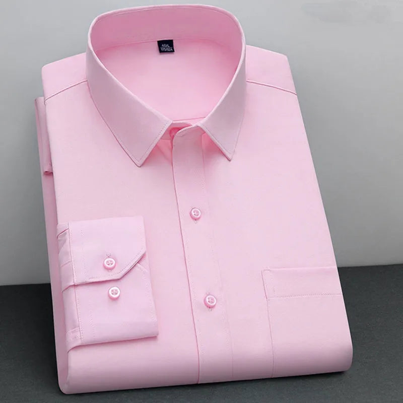 BAMBOOPLE New Fashion Non-Iron Shirt – Anti-Wrinkle Classic Solid Business Casual Long Sleeve Shirt for Men