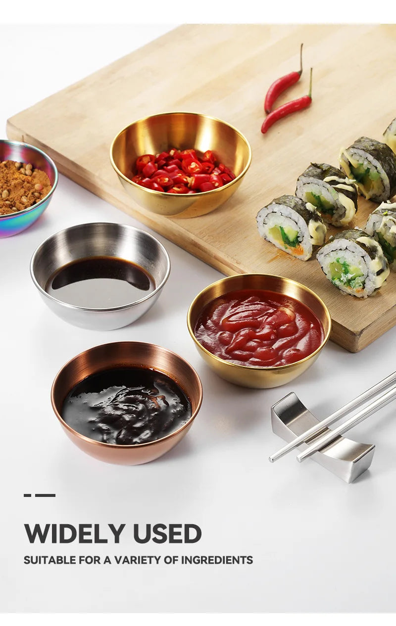 4PCS/2PCS Stainless Steel Golden Sauce Dishes – Appetizer, Seasoning, and Serving Dishes Set, Spice Plates, Kitchen Tableware