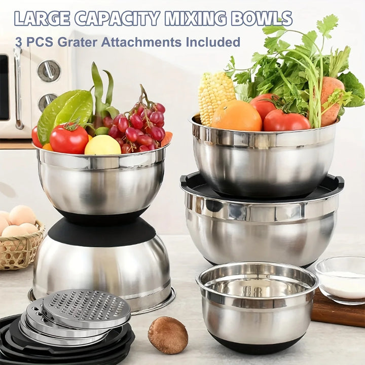 8pcs Stainless Steel Mixing Bowls with Airtight Lids – Set of Black Kitchen Bowls