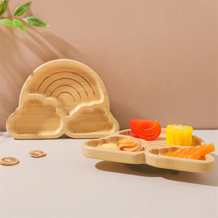 Baby Wooden Tableware Set - Bamboo Plate, Bowl, Fork & Spoon