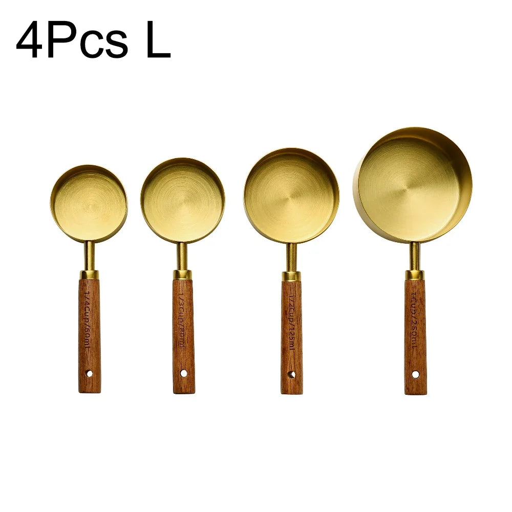 1/4/8PCS Measuring Cup Spoon Set – Stainless Steel with Wooden Handle, Coffee, Flour, Bartending & Kitchen Cooking Gadget
