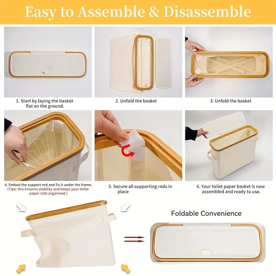 Bamboo Toilet Paper Holder with Lid – Enclosed Tissue Storage Box with Handle