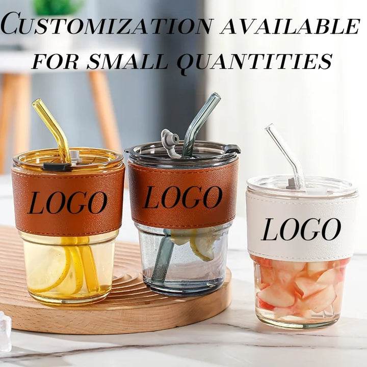 Custom Glass Cups with Lids & Straws