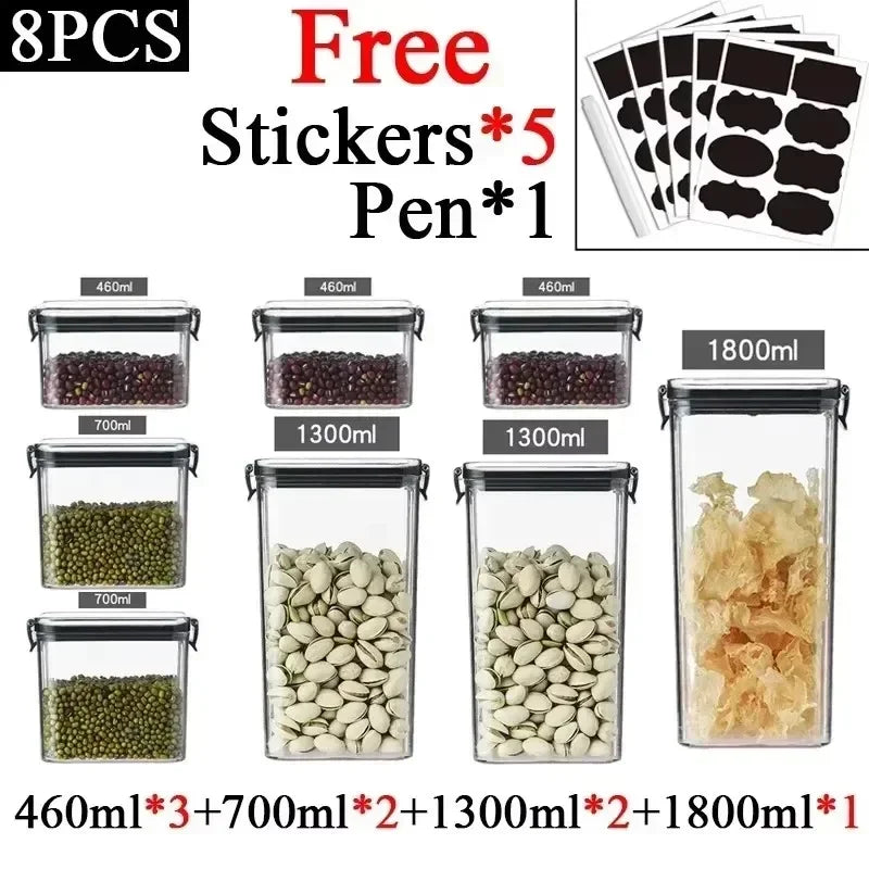 460-1800ML Set Kitchen Stackable Sealed Jars – Plastic Food Storage Box, Multigrain Tank Bottle, Dried Fruit & Tea Storage Containers