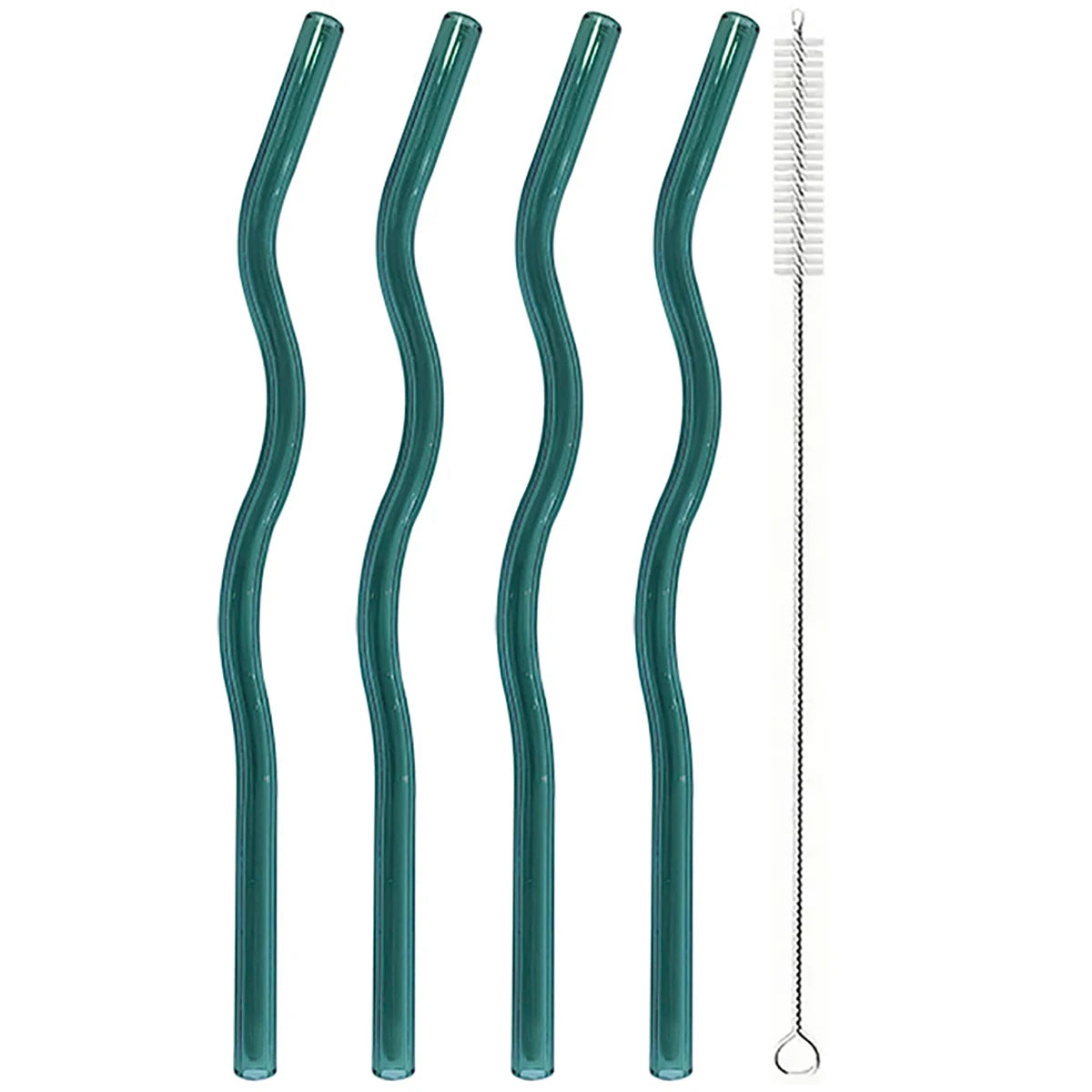 4PCS Wavy Glass Straws – Colorful Drinking Straw Set with Cleaning Brush