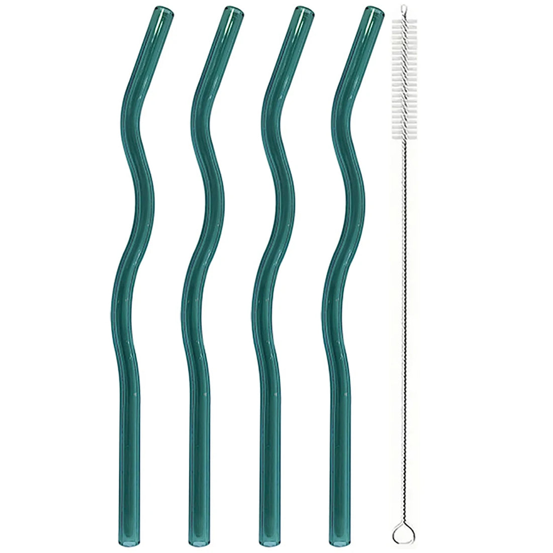 4PCS Wavy Glass Straws – Colorful Drinking Straw Set with Cleaning Brush