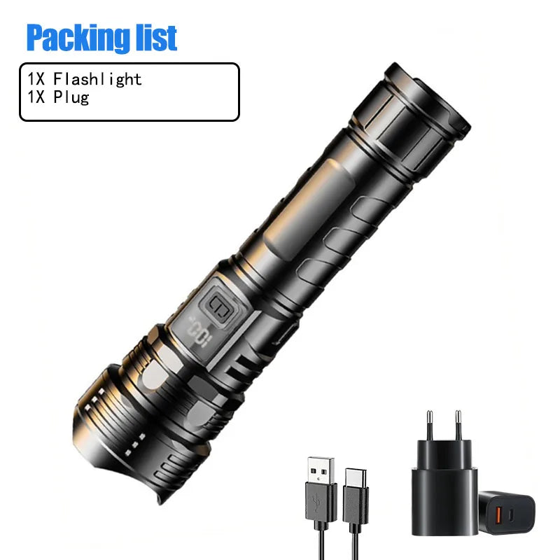 Super Bright LED Tactical Flashlight – Zoomable Emergency Torch with Built-in Battery